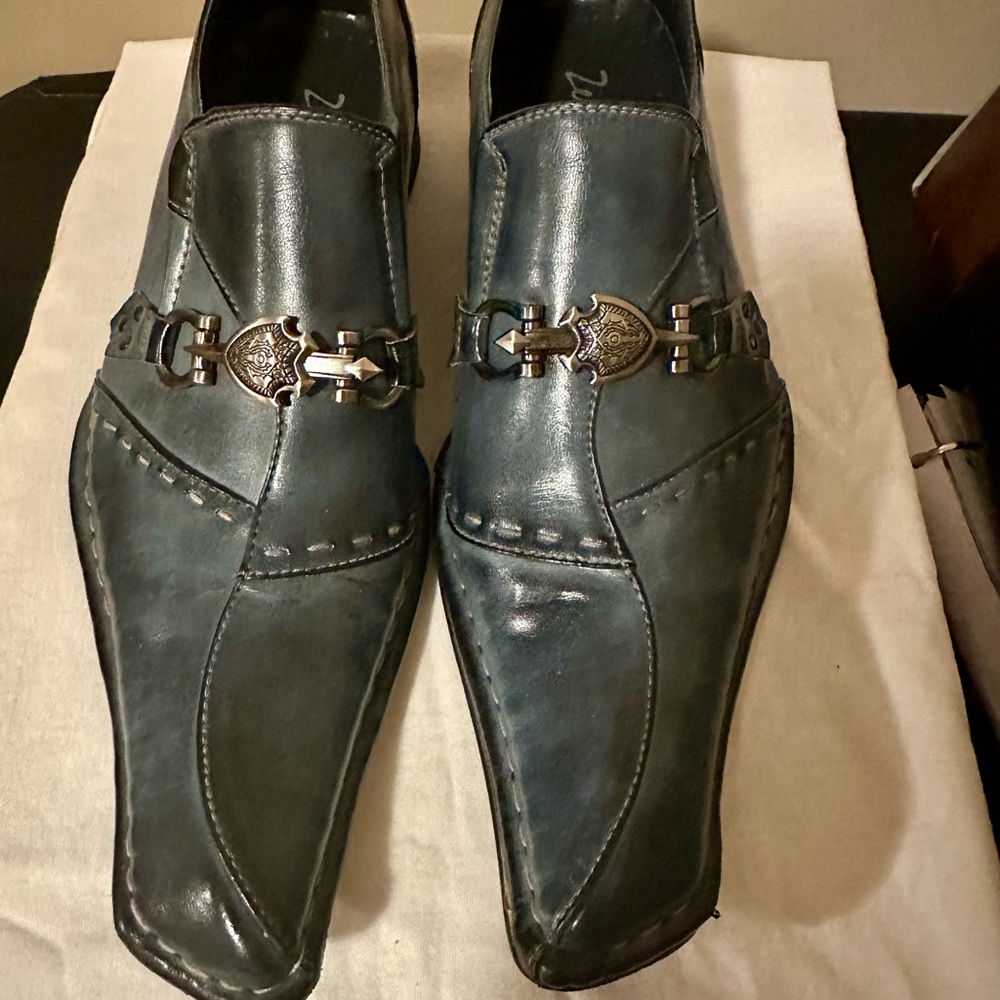Blue Slip-On Loafers with Metallic Accent